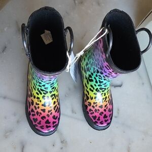 Colorful Leopard Print Kids Rain Boots 9/10 NIB